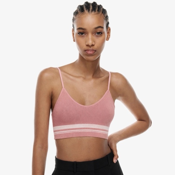 Babaton Aritzia Pink Striped Sculpt Knit Cami Crop Top Size XS Ribbed Stretch - Picture 8 of 9